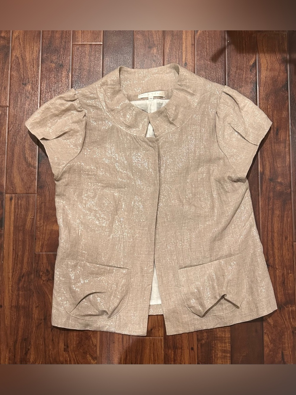 Erica Tanov Metallic Linen Short Sleeve Jacket Size 1